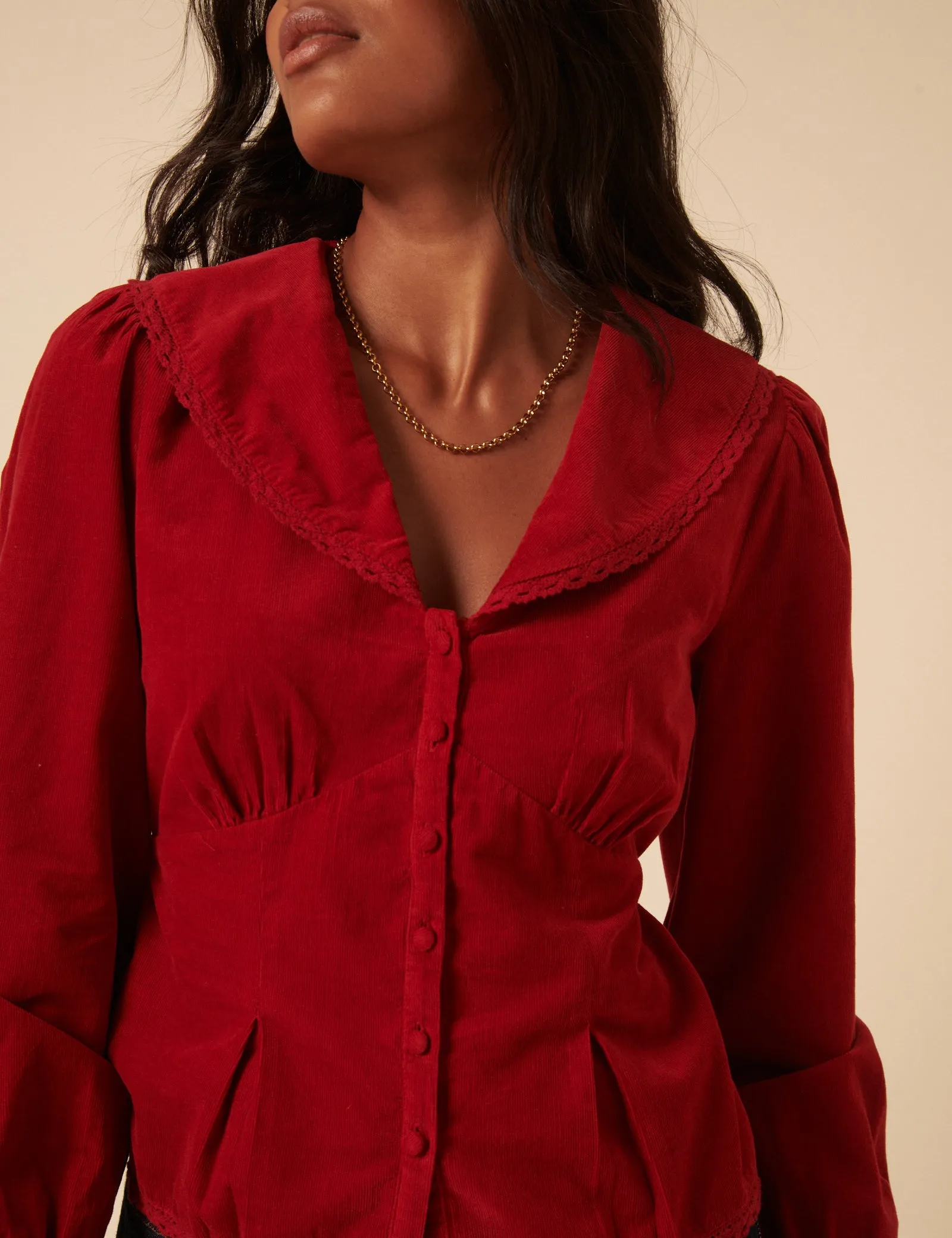 Red Cord Collared Blouse sold by Nobody's Child product image thumbnail 4