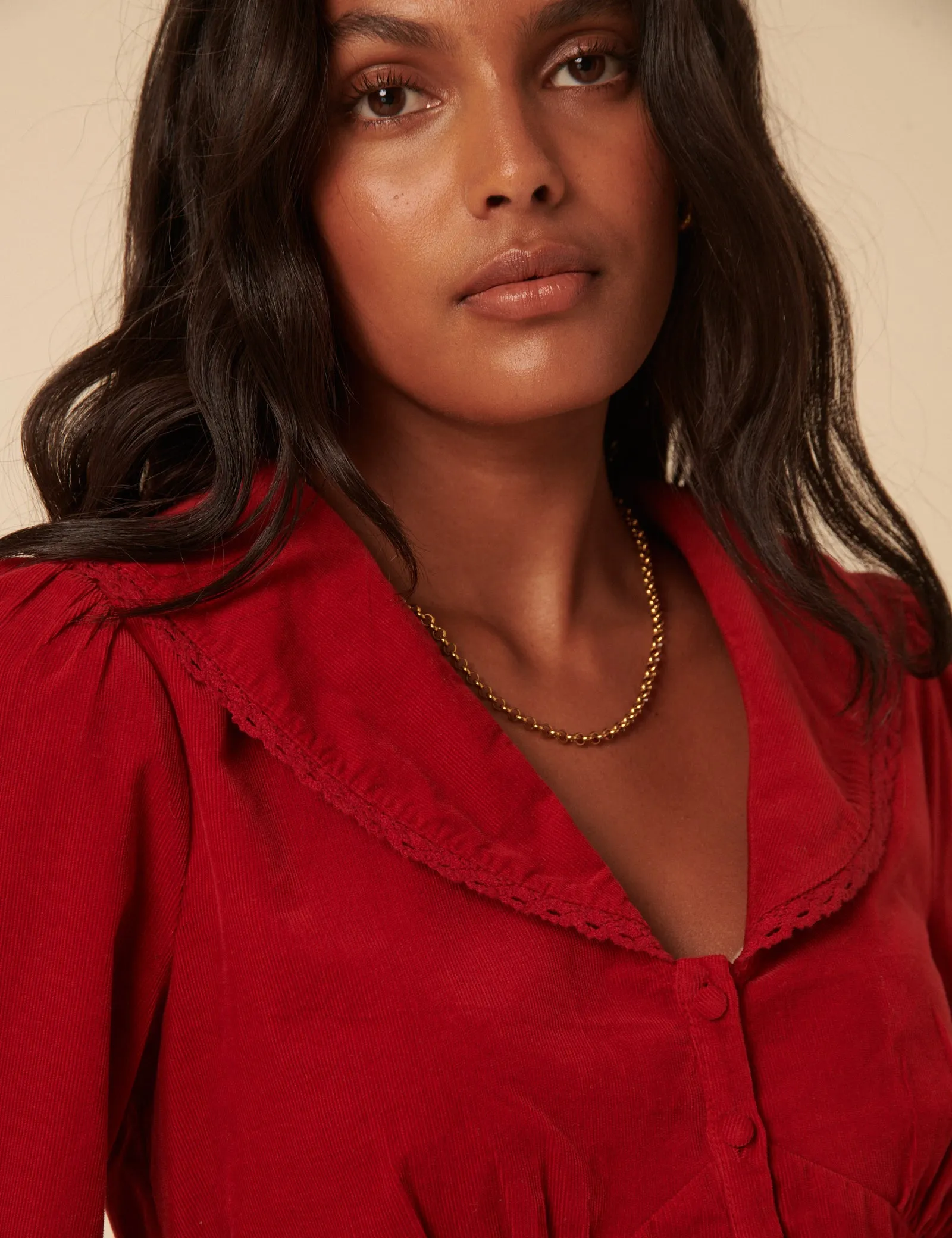 Red Cord Collared Blouse sold by Nobody's Child product image thumbnail 3