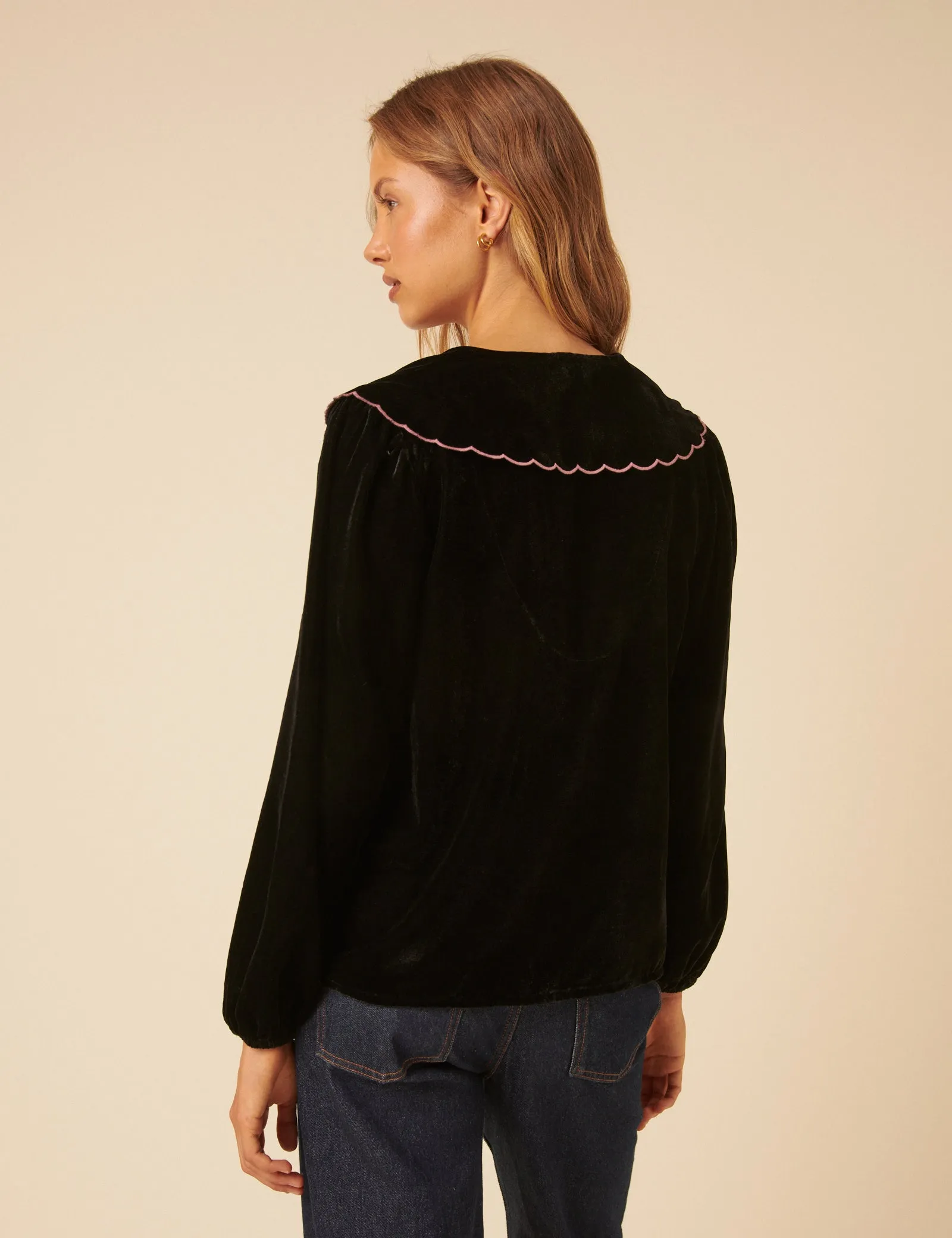 Black Floral Collared Velvet Birdie Blouse sold by Nobody's Child product image thumbnail 5