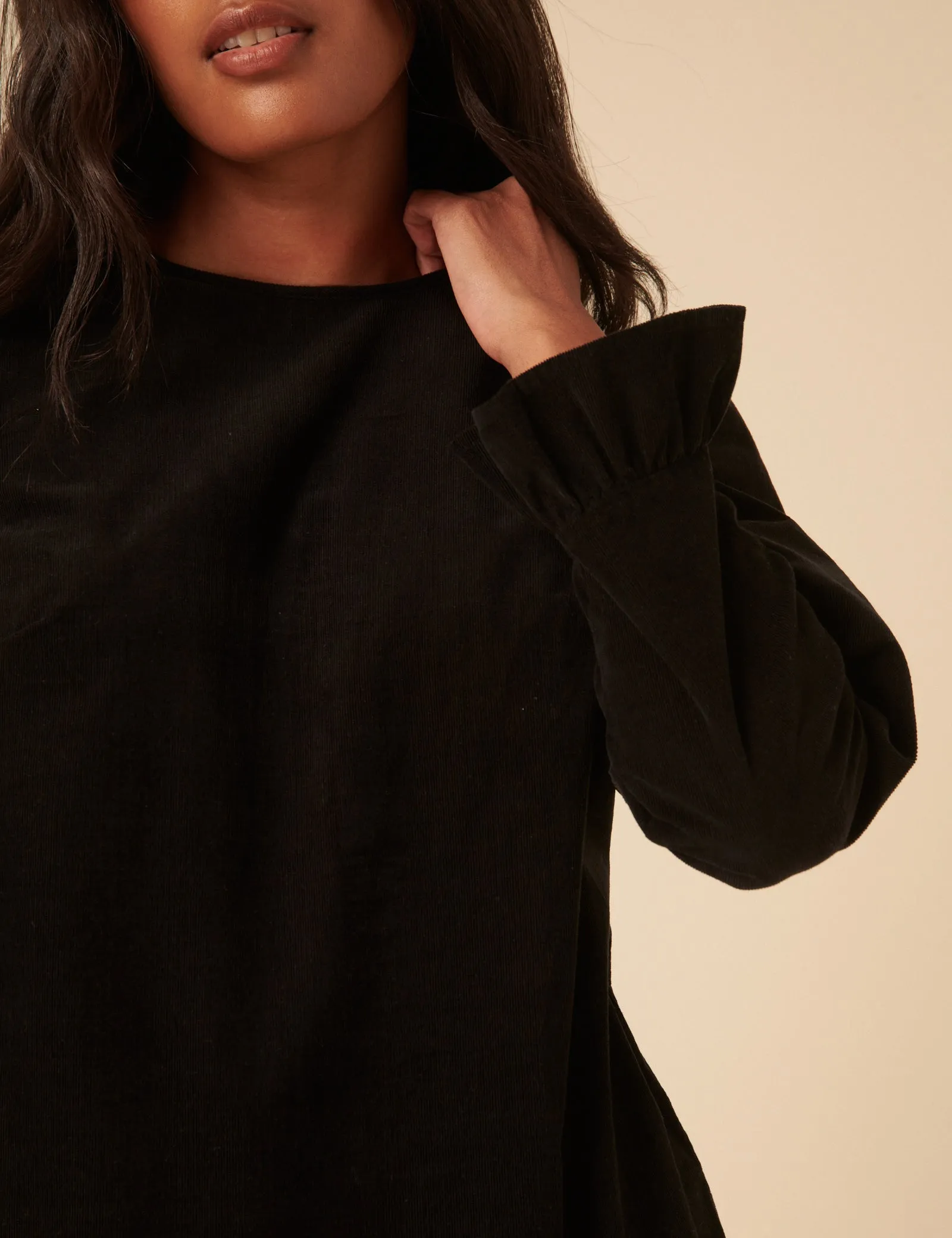 Black Cord Long Sleeve Tiana Mini Dress sold by Nobody's Child product image thumbnail 2