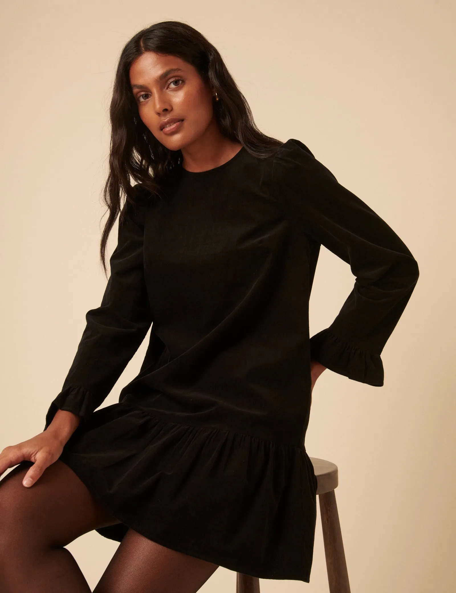 Black Cord Long Sleeve Tiana Mini Dress sold by Nobody's Child product image thumbnail 3