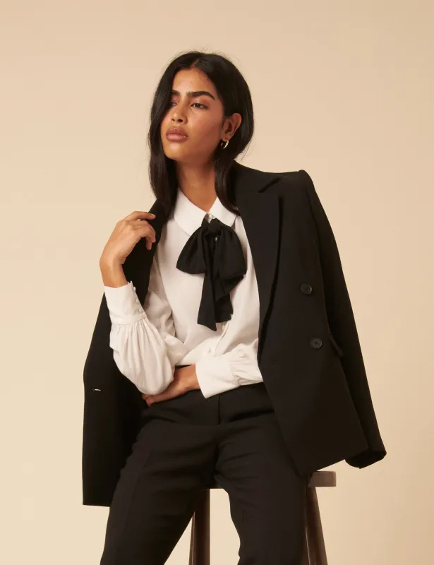 White Bow Tie Neck Blouse sold by Nobody's Child