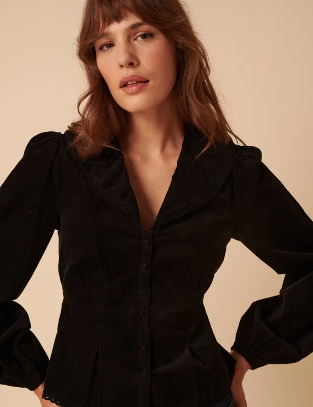 Black Cord Collared Blouse sold by Nobody's Child