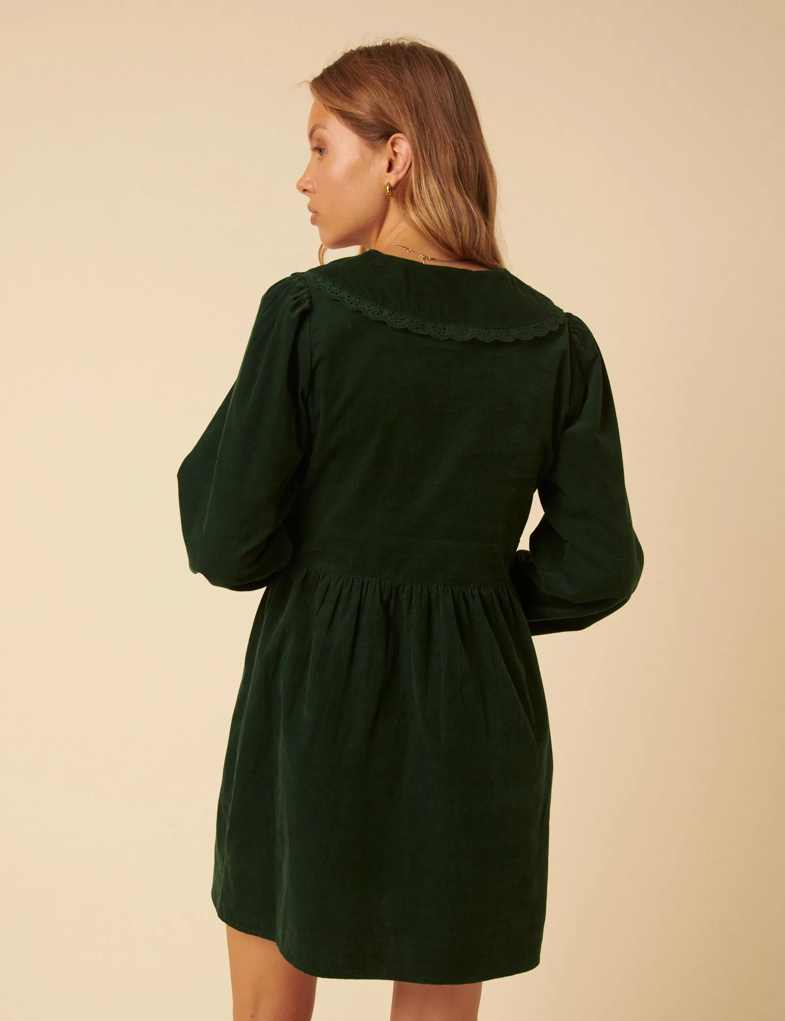 Green Cord Peter Pan Collar Meghan Mini Dress sold by Nobody's Child product image thumbnail 5