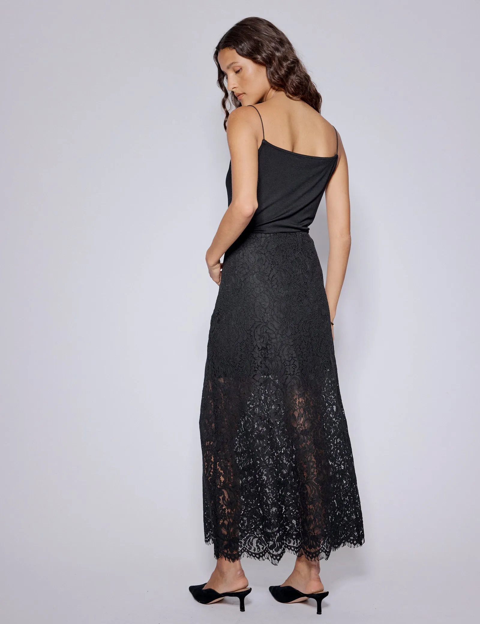 Black Floral Lace Midi Skirt sold by Nobody's Child product image thumbnail 5