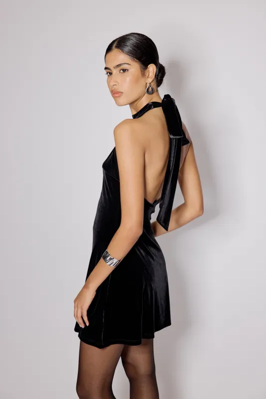 Black Velvet Halter Neck Scorpio Mini Dress sold by Nobody's Child