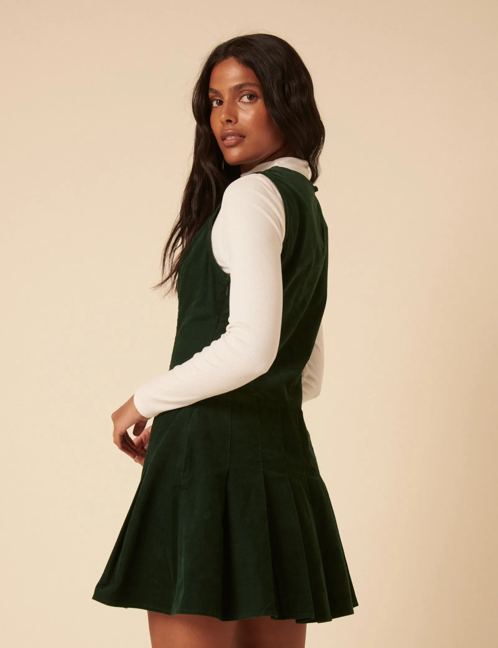 Forest Green Cord Merida Pinafore Mini Dress sold by Nobody's Child product image thumbnail 5
