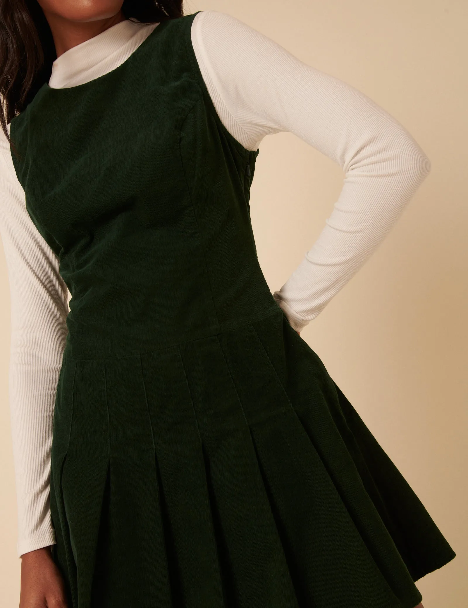 Forest Green Cord Merida Pinafore Mini Dress sold by Nobody's Child product image thumbnail 3