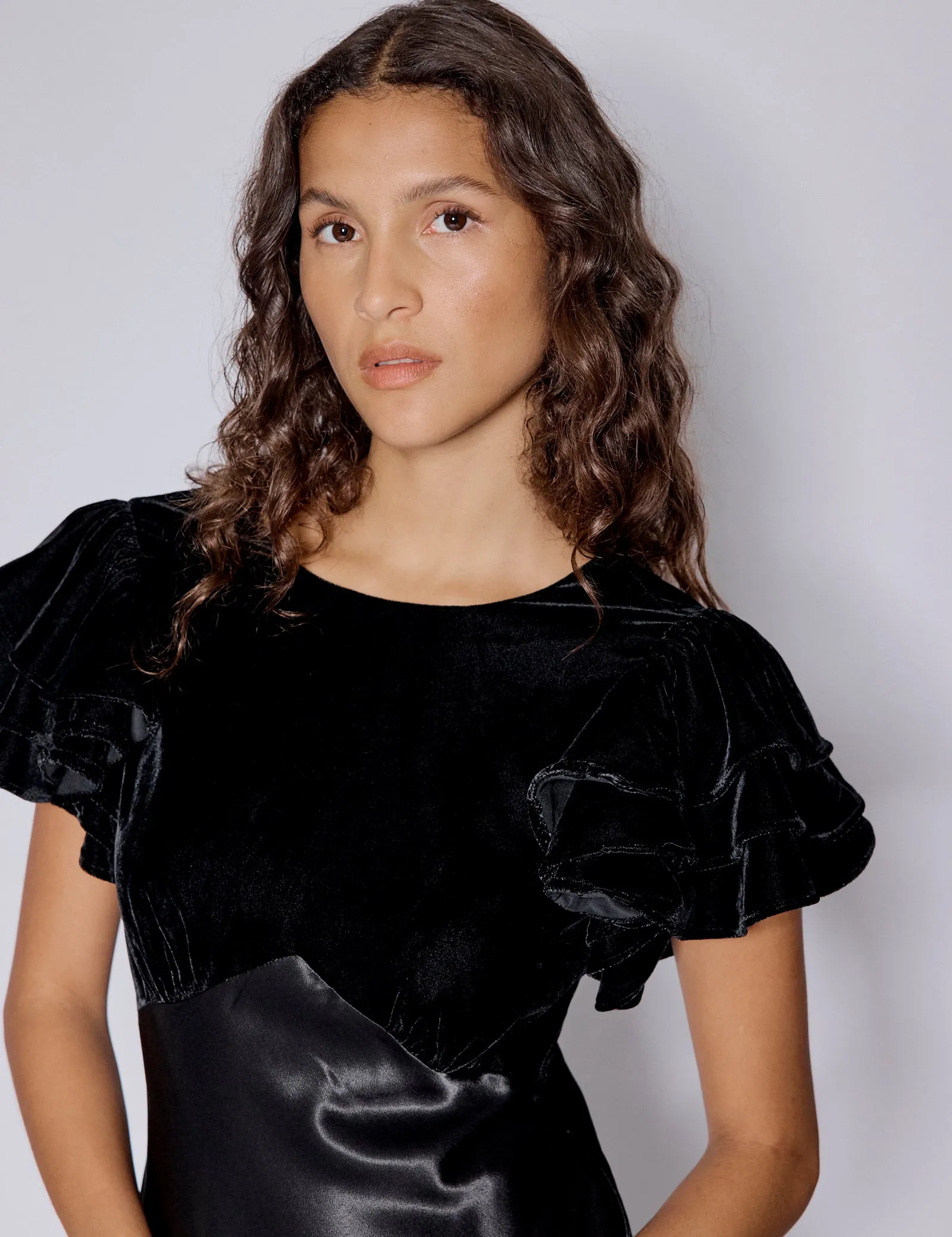 Black Velvet & Satin Mix Lola Midi Dress sold by Nobody's Child product image thumbnail 2