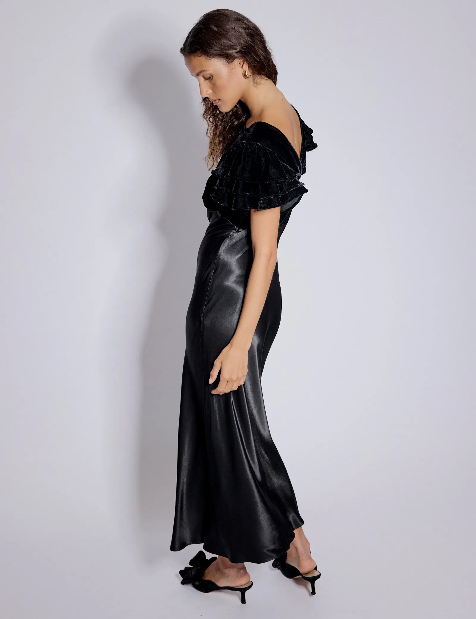 Black Velvet & Satin Mix Lola Midi Dress sold by Nobody's Child product image thumbnail 3