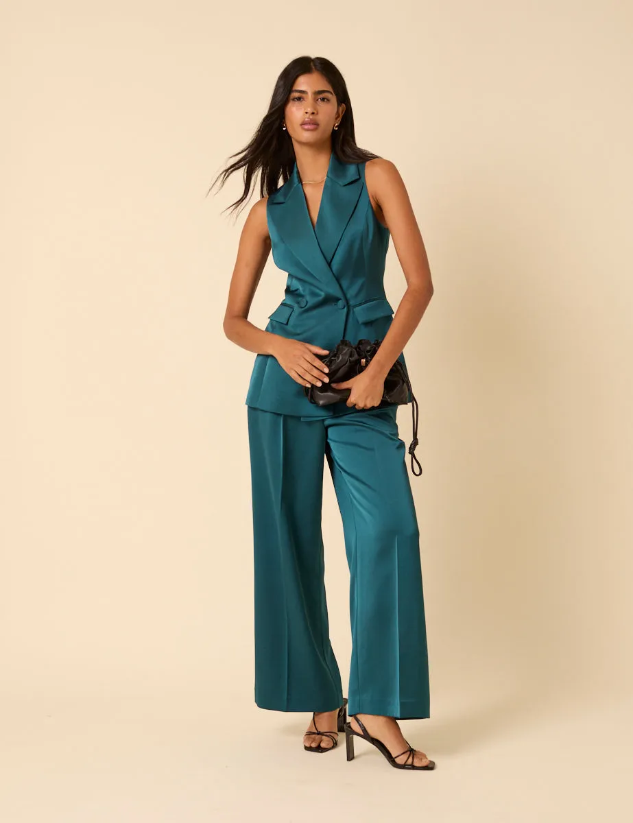 Turquoise Satin Sleeveless Blazer sold by Nobody's Child product image thumbnail 2
