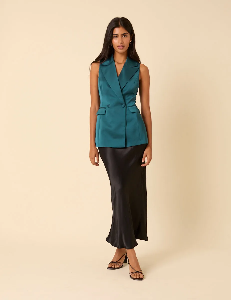 Turquoise Satin Sleeveless Blazer sold by Nobody's Child product image thumbnail 3