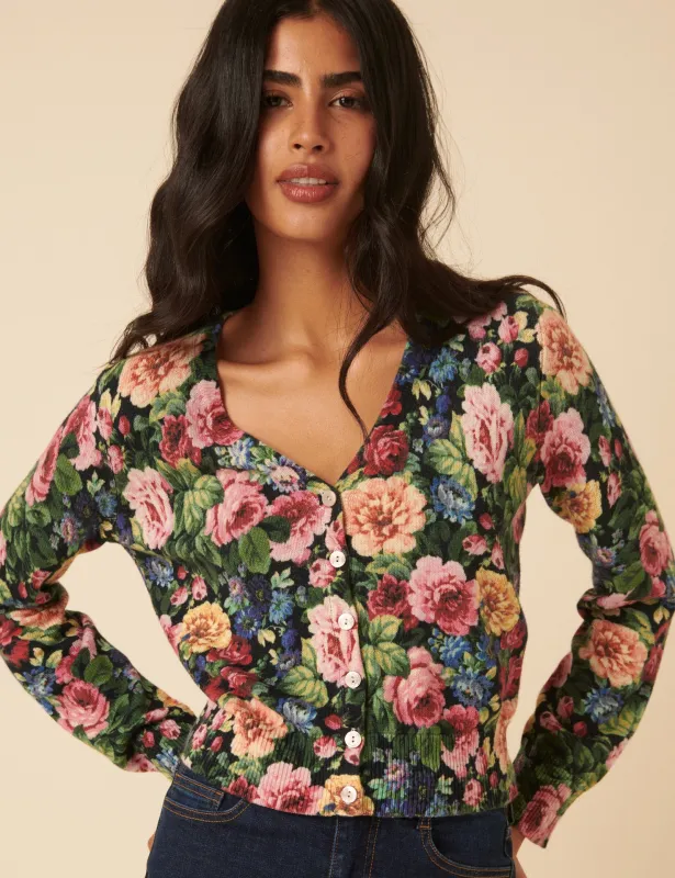 Black Floral Knitted Cardigan sold by Nobody's Child
