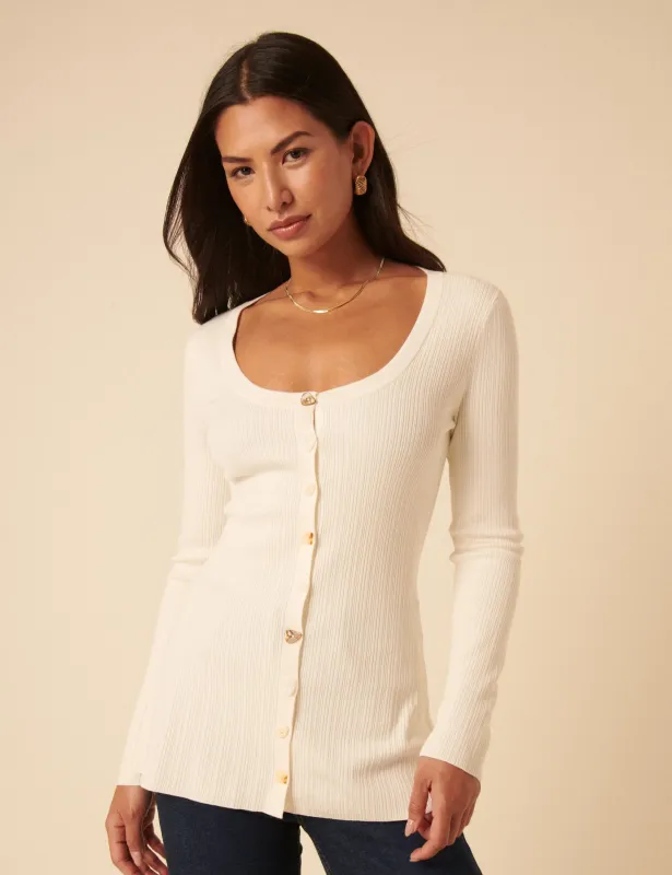White Ribbed Longline Cardigan sold by Nobody's Child