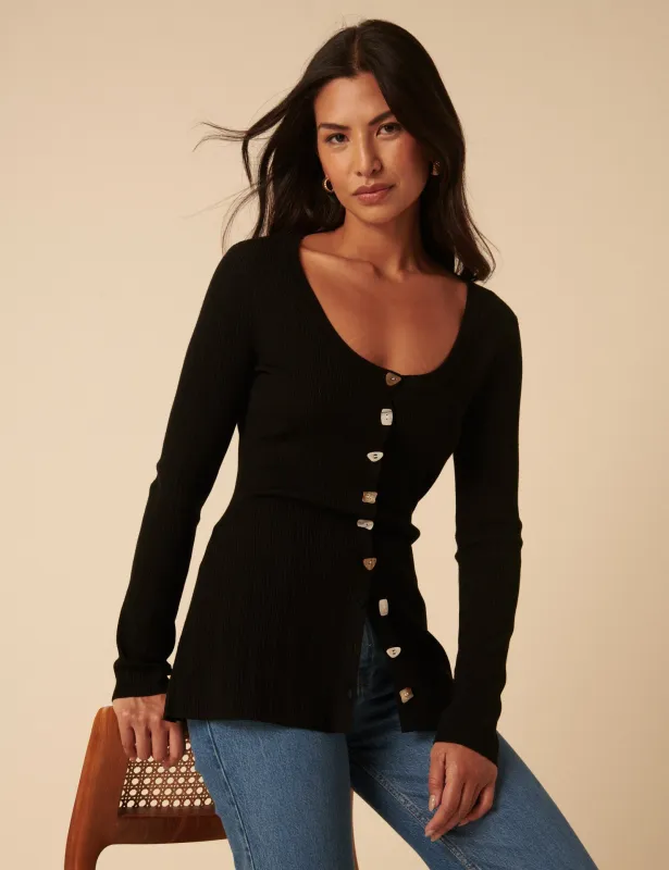 Black Ribbed Longline Cardigan sold by Nobody's Child