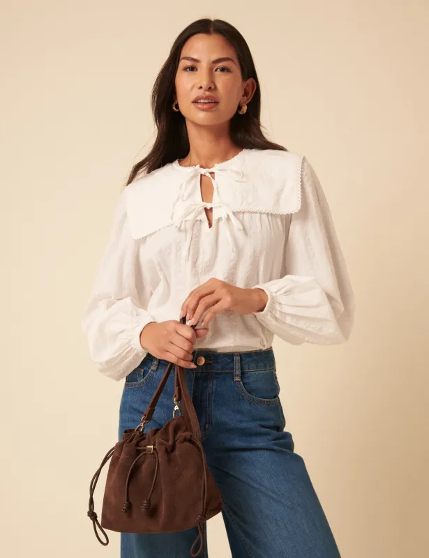 Brown Suede Drawstring Pouch Bag sold by Nobody's Child