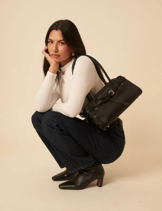 Black Leather Baguette Shoulder Bag sold by Nobody's Child