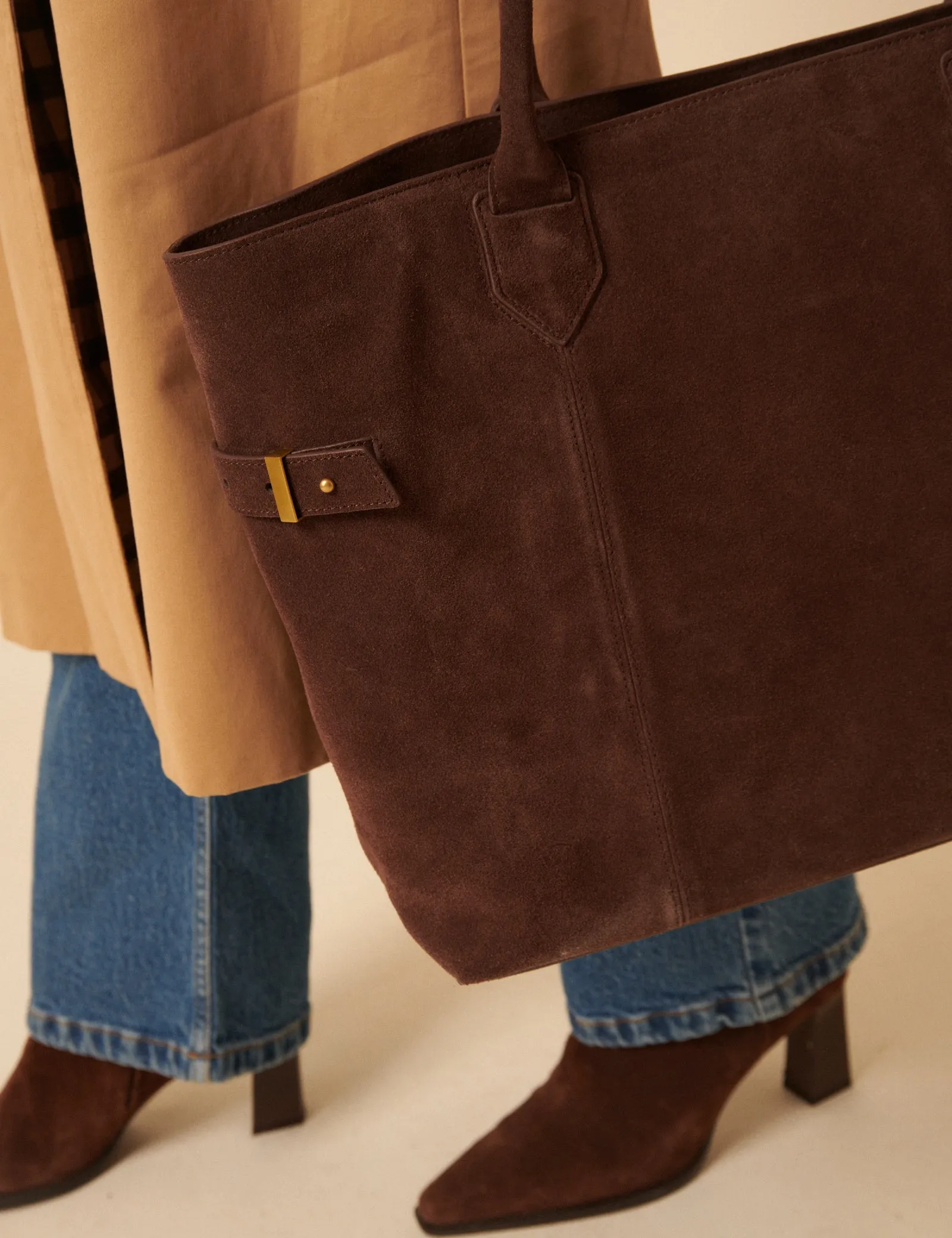 Chocolate Brown Suede Tote Bag sold by Nobody's Child product image thumbnail 2