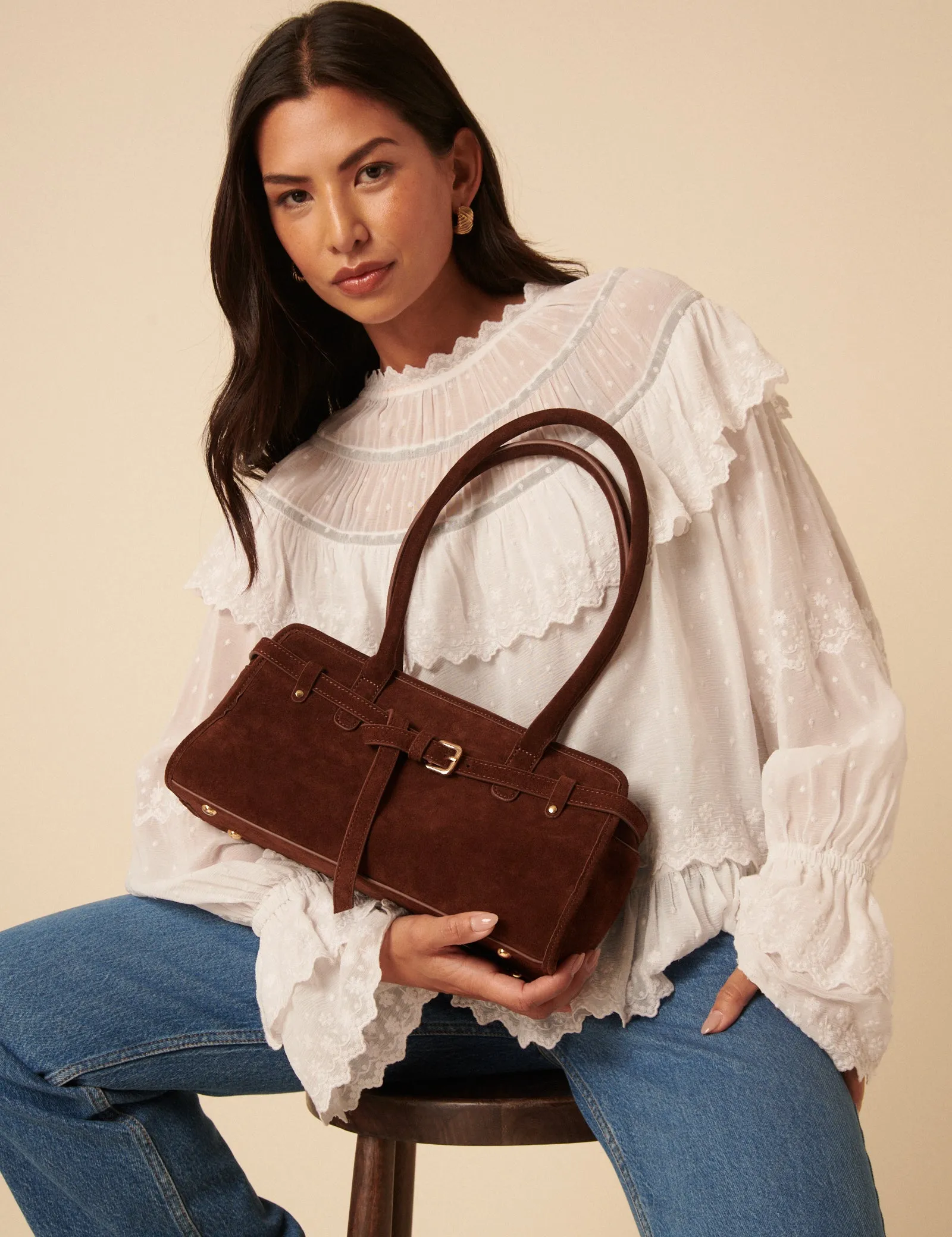 Brown Suede Baguette Shoulder Bag sold by Nobody's Child