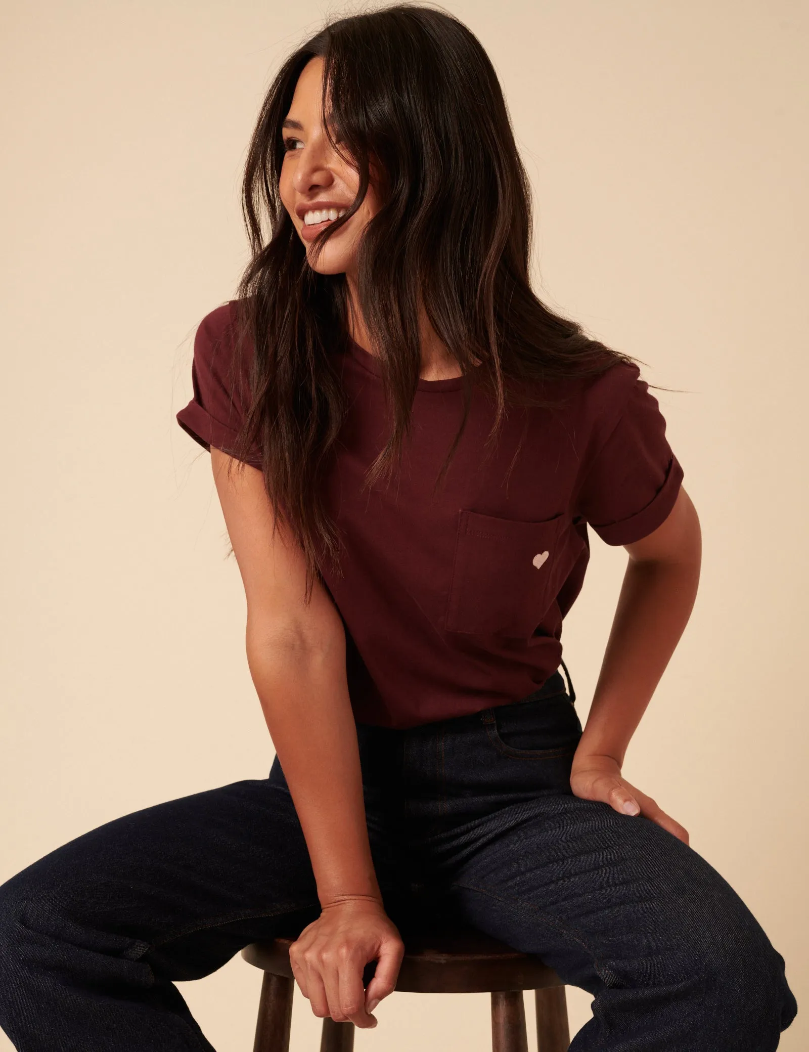 Burgundy Heart Embroidered T-Shirt sold by Nobody's Child product image thumbnail 4