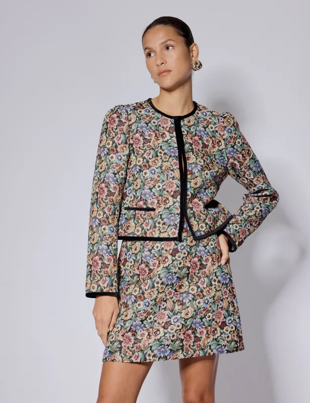 Black Floral Tapestry Mini Skirt sold by Nobody's Child