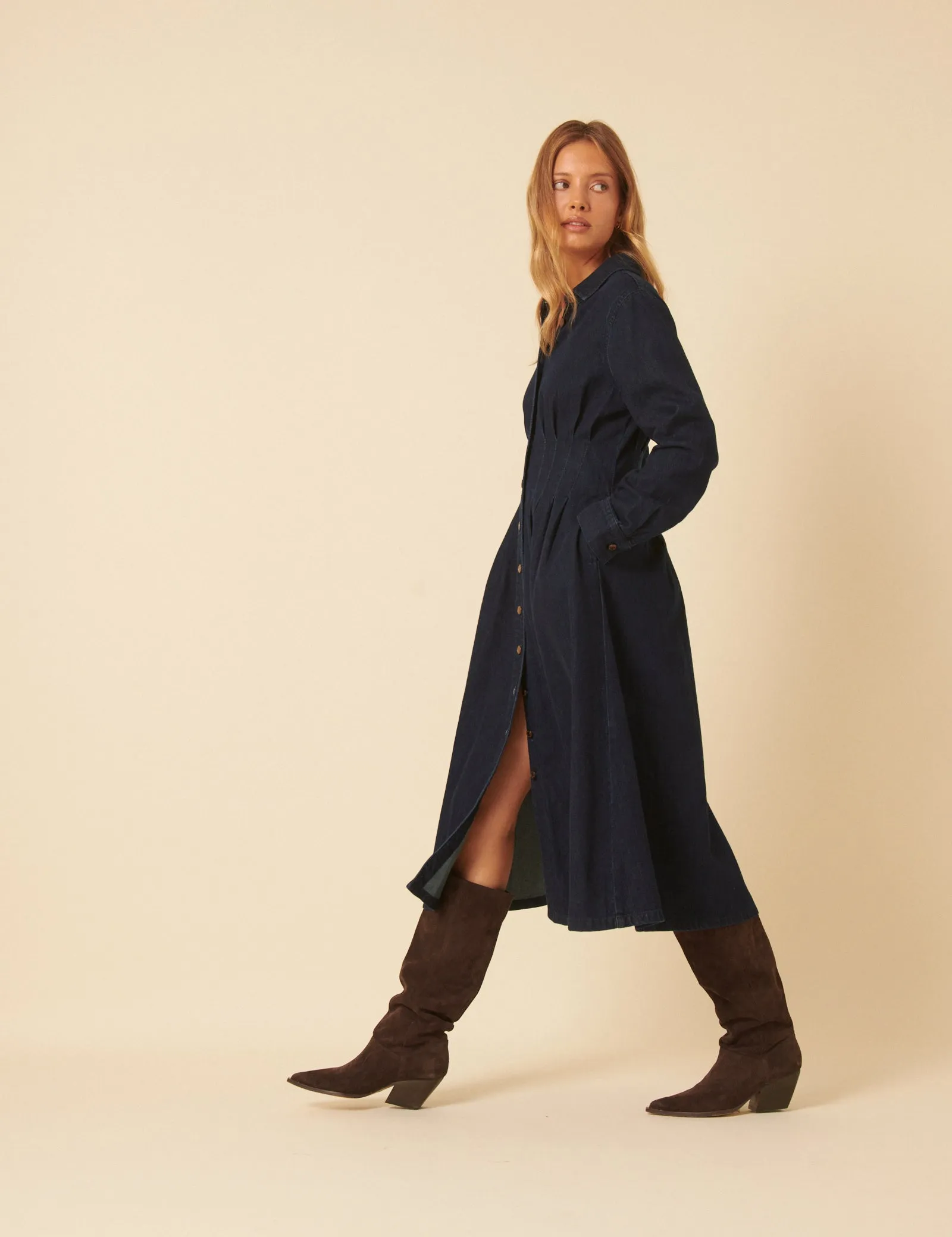 Dark Denim Tucked Waist Kinsley Shirt Dress sold by Nobody's Child product image thumbnail 2