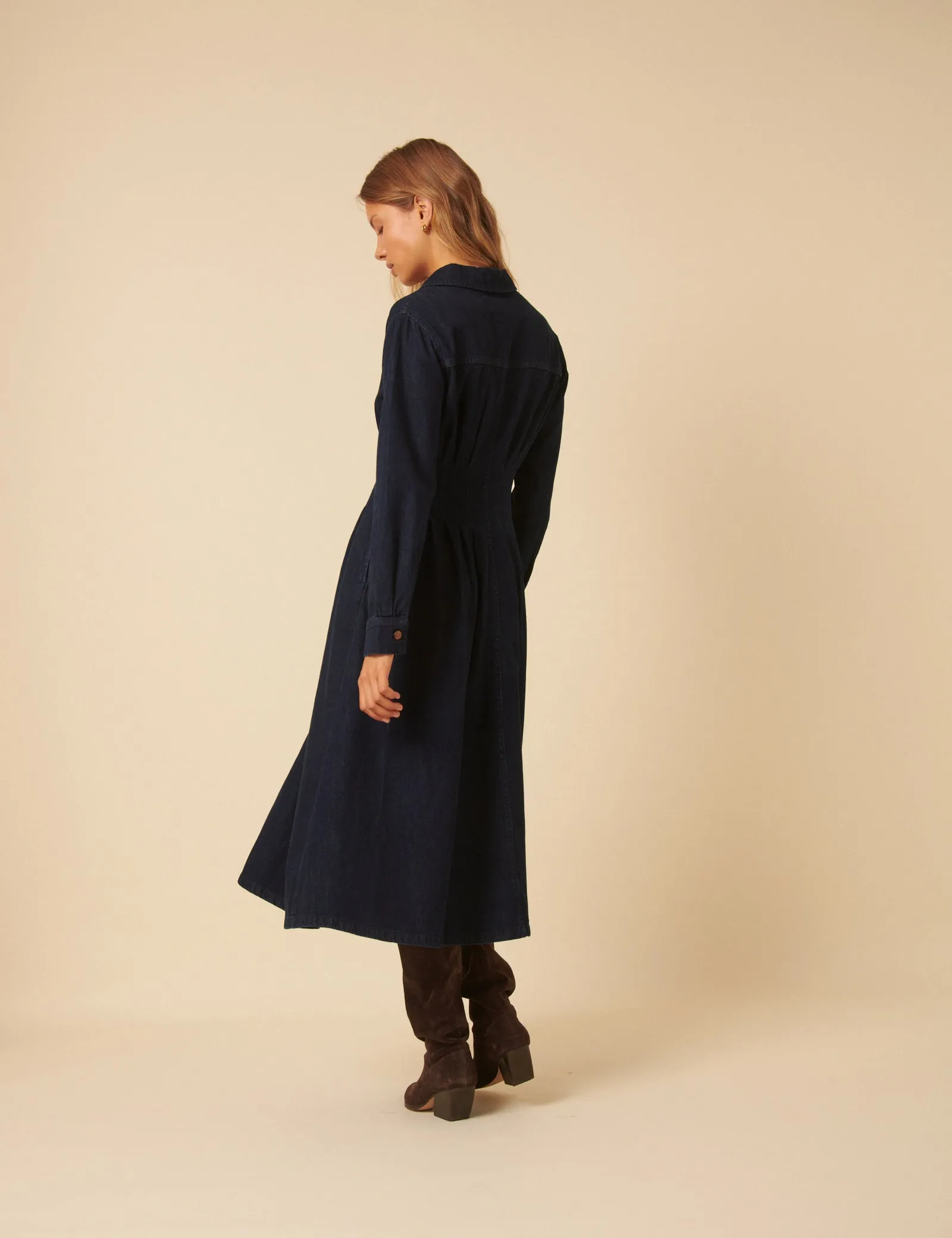 Dark Denim Tucked Waist Kinsley Shirt Dress sold by Nobody's Child product image thumbnail 5