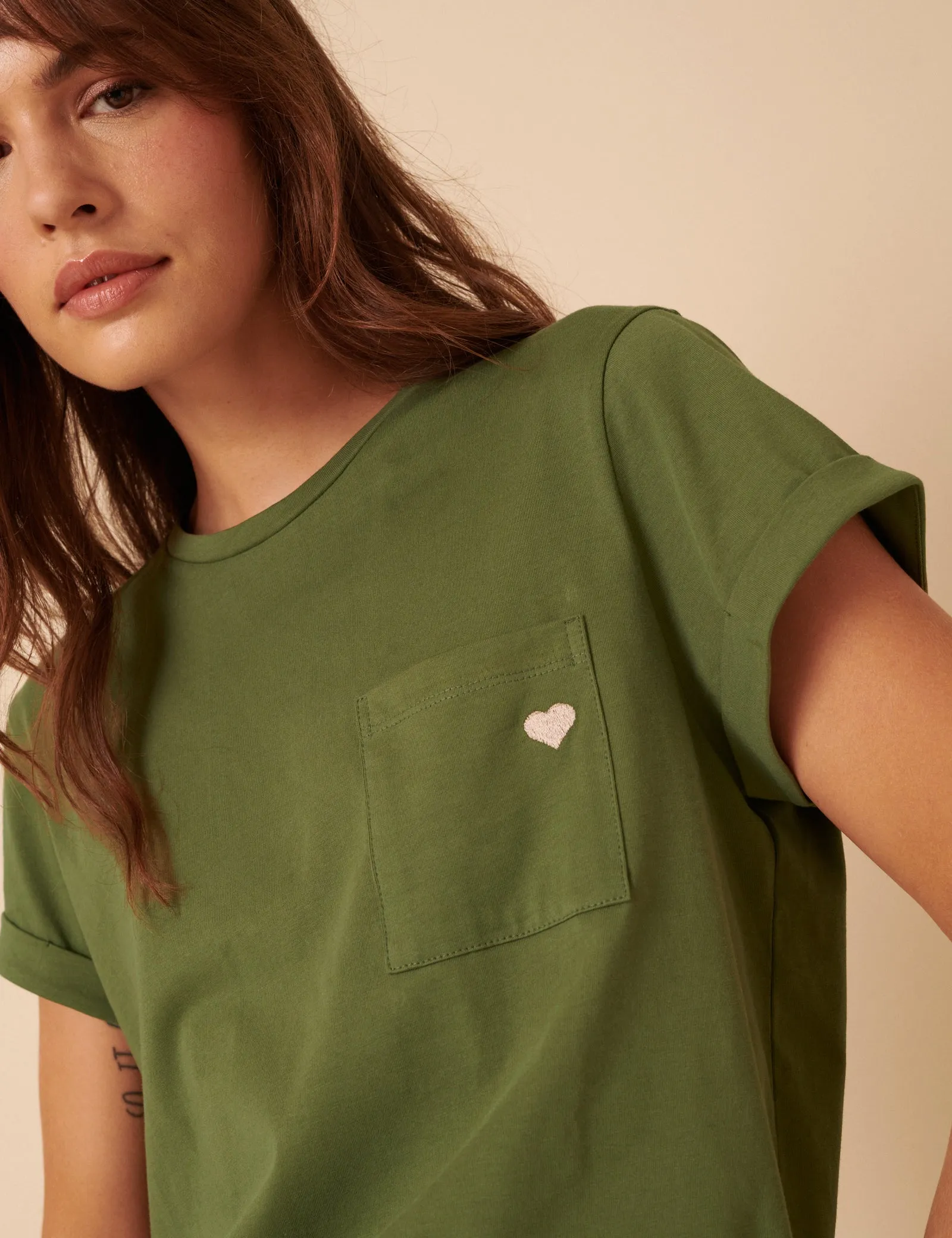 Green Heart Embroidered T-Shirt sold by Nobody's Child product image thumbnail 2