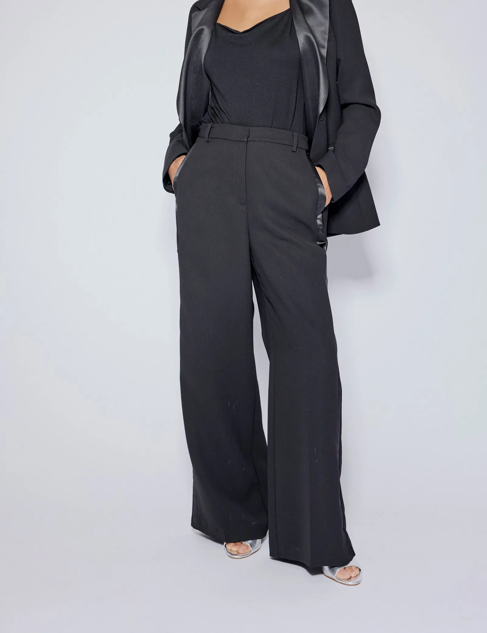 Black Tuxedo Cigarette Trousers sold by Nobody's Child product image thumbnail 3