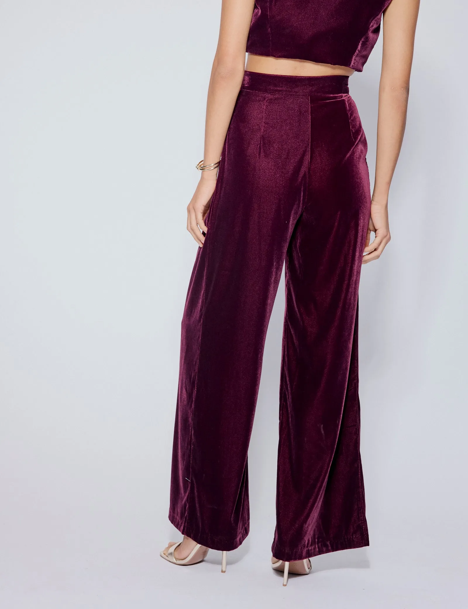 Burgundy Velvet Wide Leg Trousers sold by Nobody's Child product image thumbnail 5