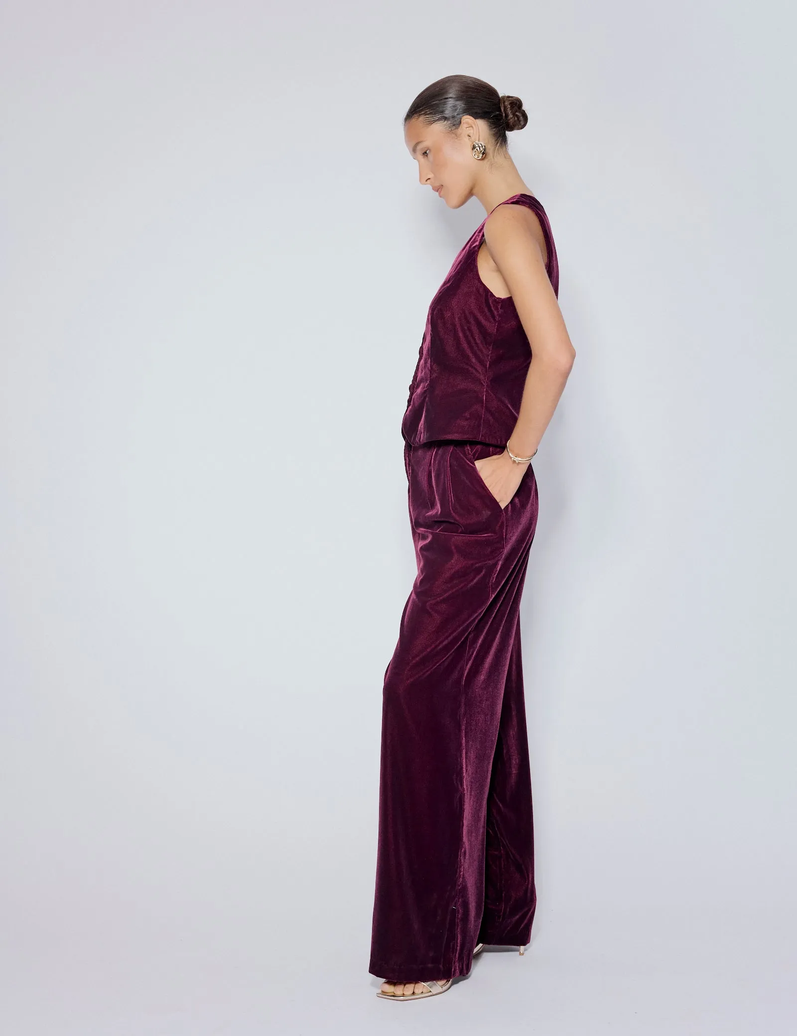 Burgundy Velvet Wide Leg Trousers sold by Nobody's Child product image thumbnail 3