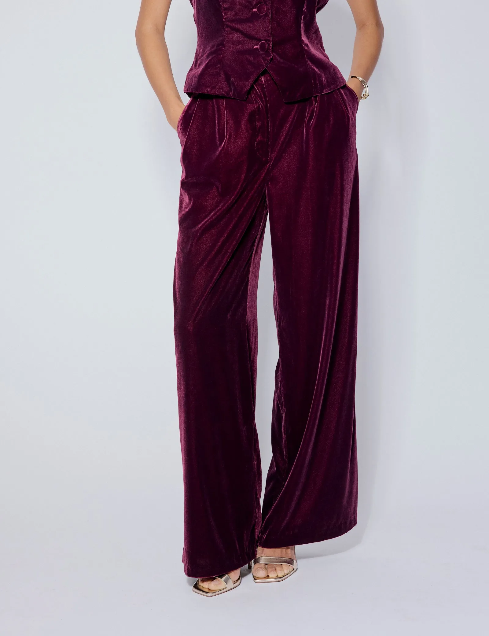 Burgundy Velvet Wide Leg Trousers sold by Nobody's Child product image thumbnail 2
