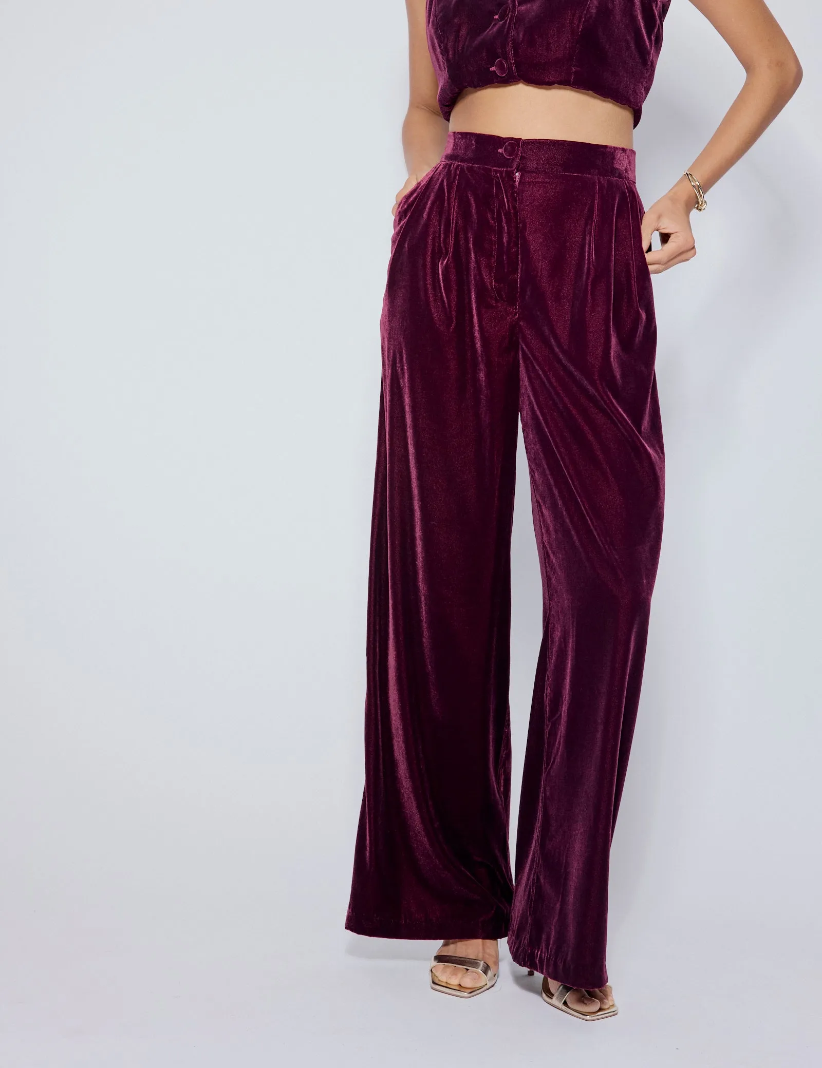 Burgundy Velvet Wide Leg Trousers sold by Nobody's Child product image thumbnail 4