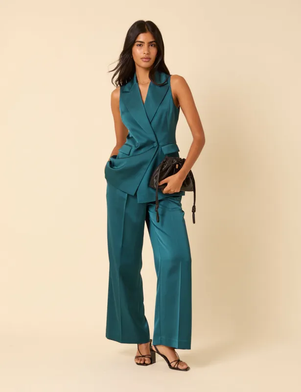 Turquoise Satin Tailored Trousers sold by Nobody's Child