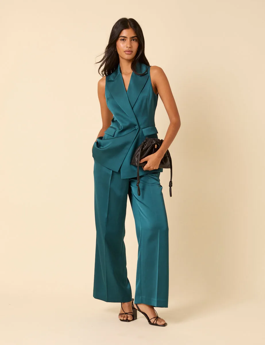 Turquoise Satin Tailored Trousers sold by Nobody's Child