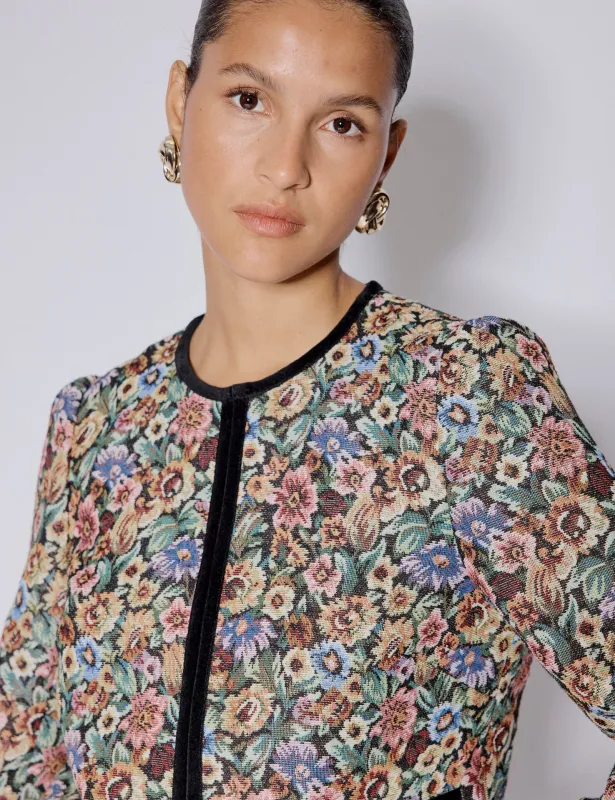 Black Floral Tapestry Jacket sold by Nobody's Child