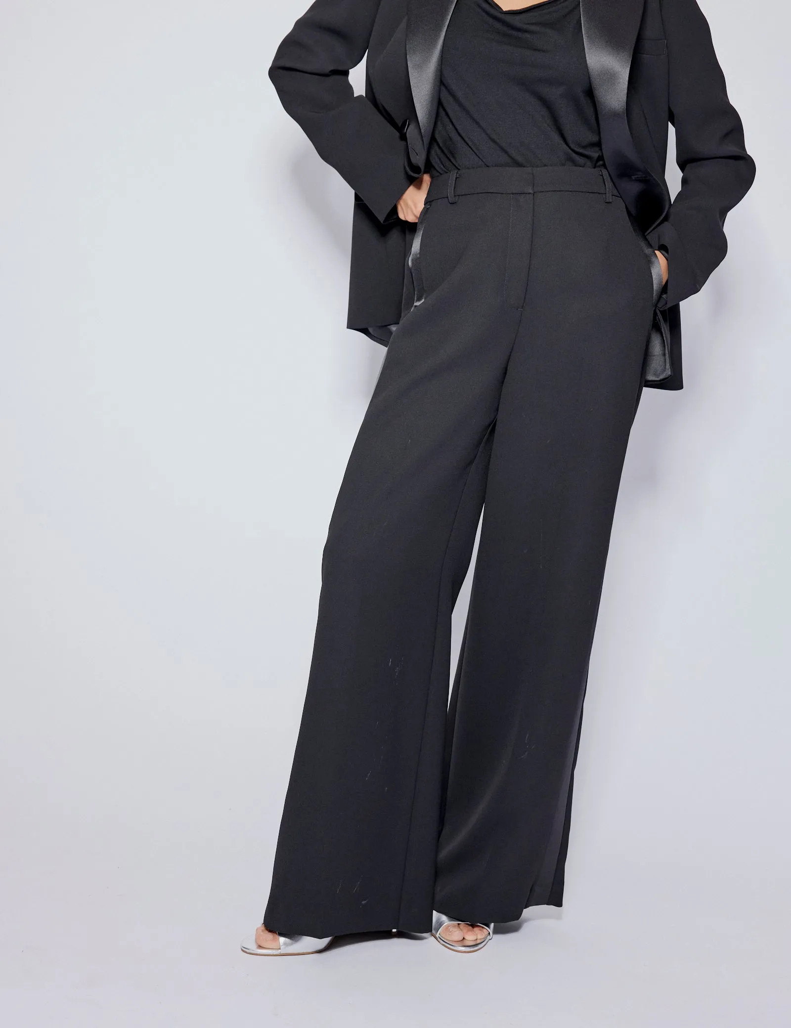 Black Tuxedo Wide Leg Suit Trousers sold by Nobody's Child product image thumbnail 3