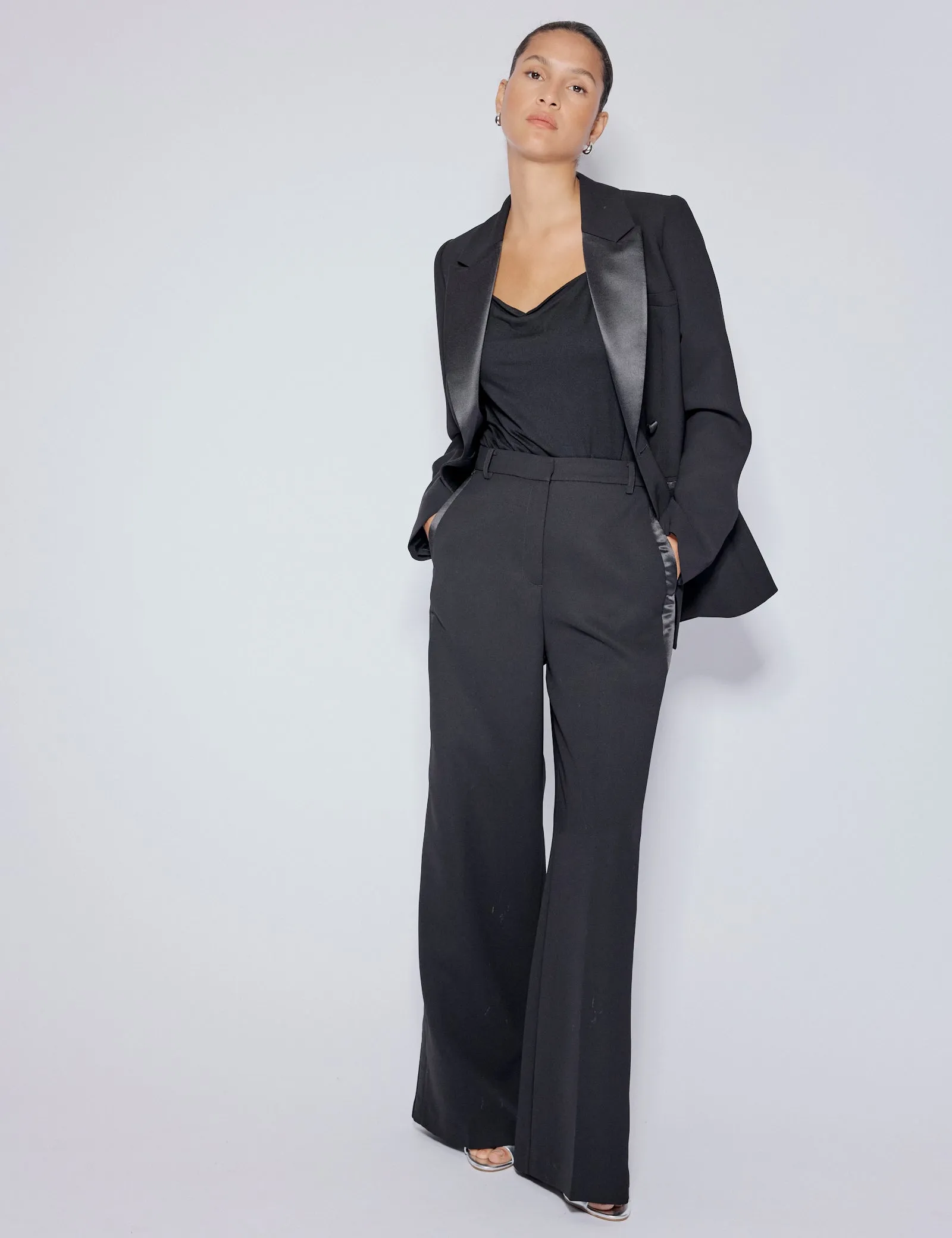 Black Tuxedo Wide Leg Suit Trousers sold by Nobody's Child