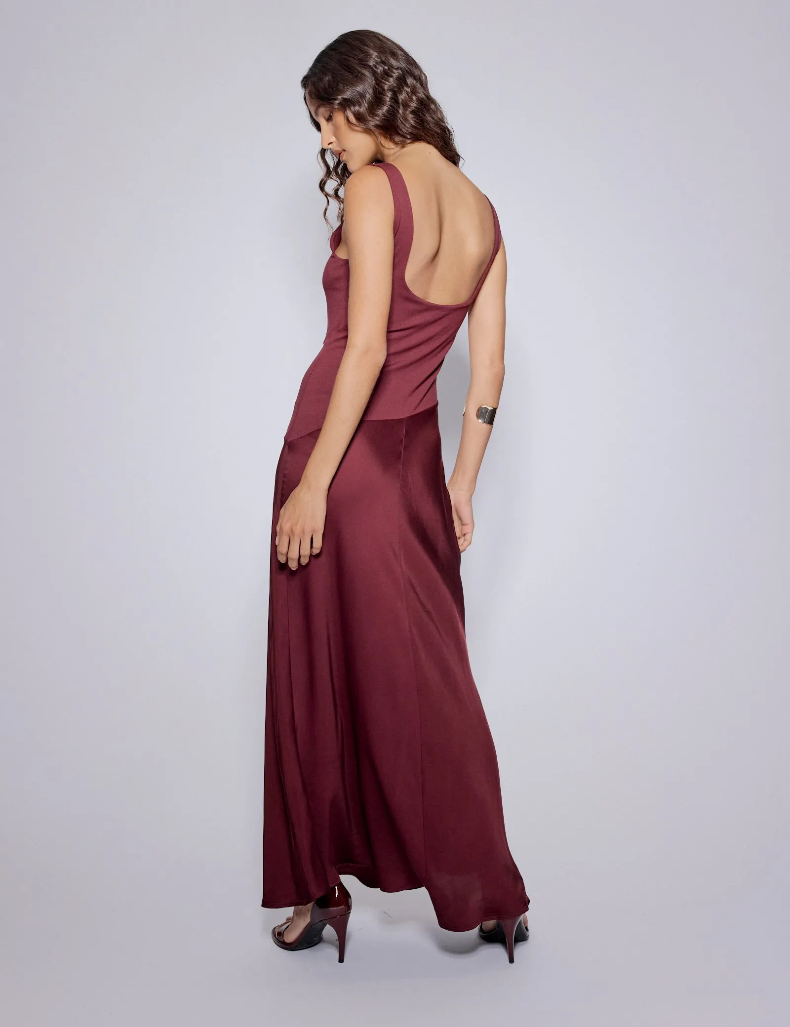 Burgundy Asymmetrical Drop Waist Valentina Midi Dress sold by Nobody's Child product image thumbnail 5