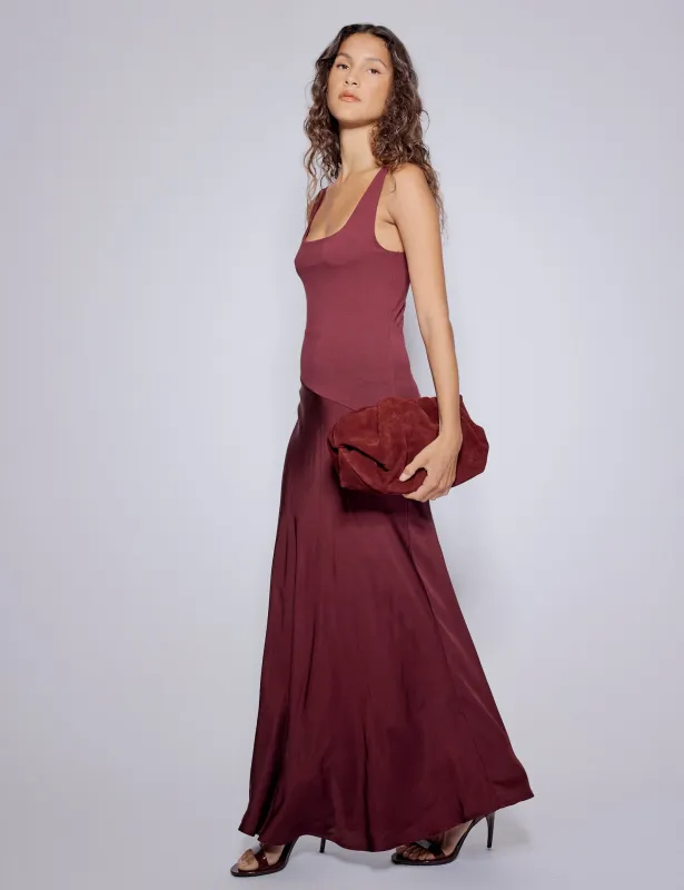 Burgundy Asymmetrical Drop Waist Valentina Midi Dress sold by Nobody's Child