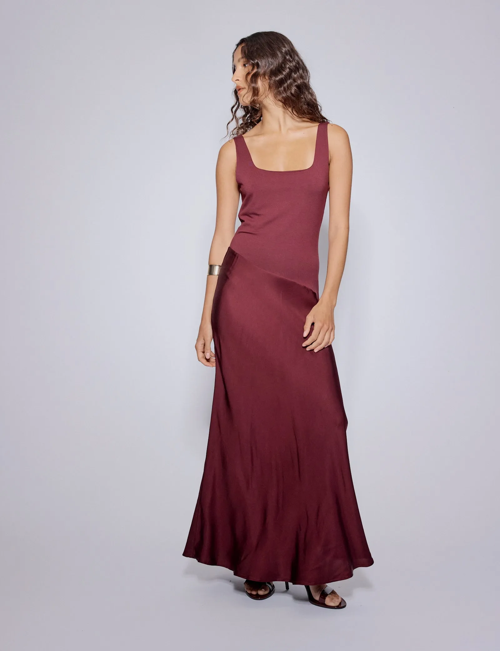 Burgundy Asymmetrical Drop Waist Valentina Midi Dress sold by Nobody's Child product image thumbnail 2