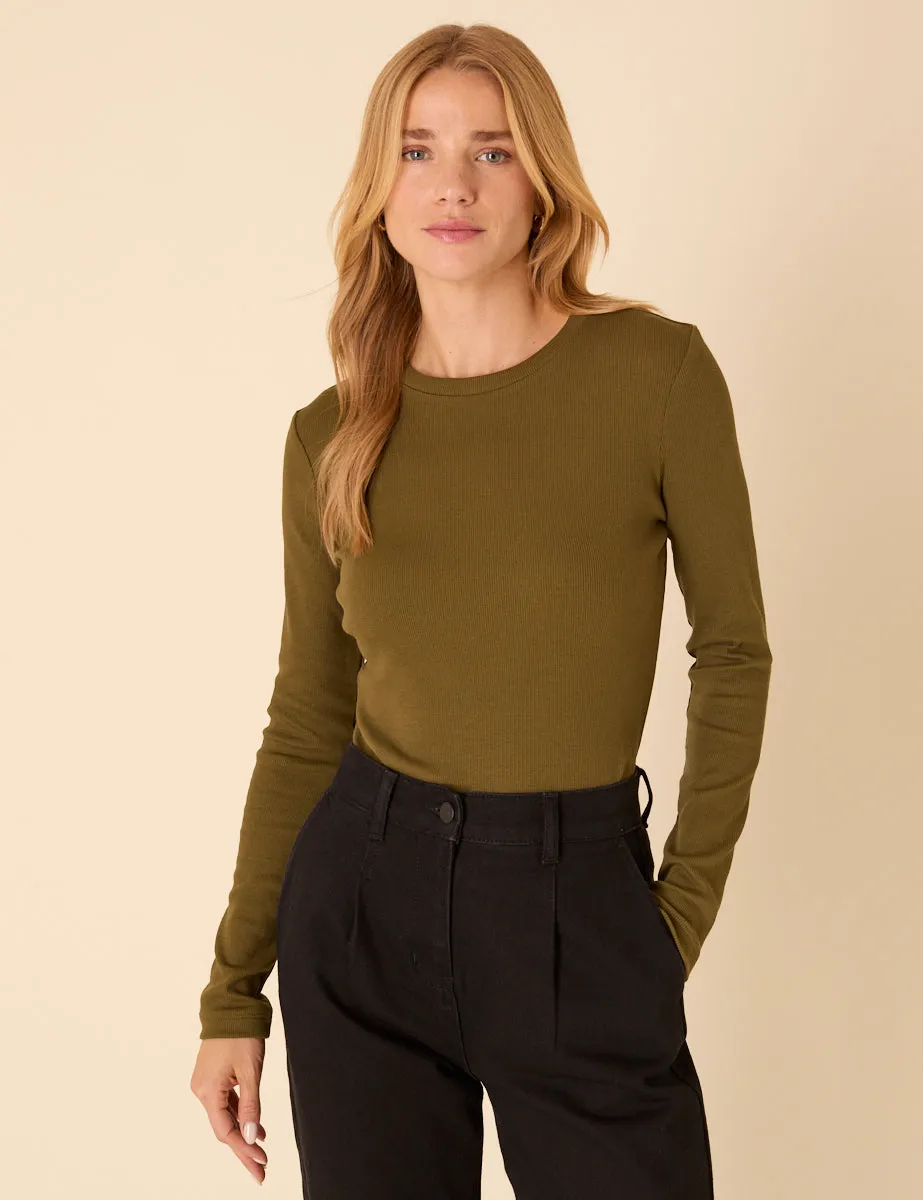 Green Ribbed Long Sleeve Jersey Top sold by Nobody's Child product image thumbnail 2