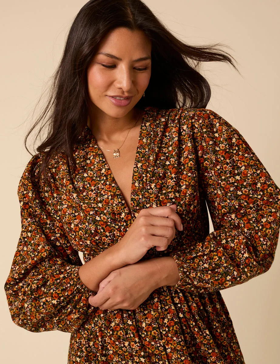 Black Ditsy Floral Cord Starlight Midi Dress sold by Nobody's Child product image thumbnail 3