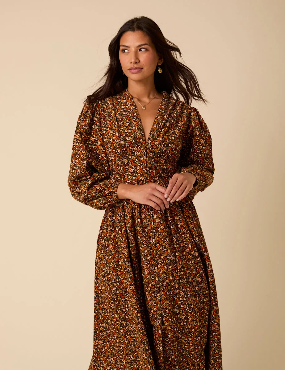 Black Ditsy Floral Cord Starlight Midi Dress sold by Nobody's Child product image thumbnail 2