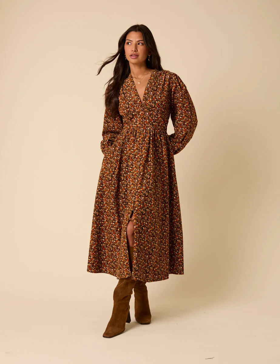Black Ditsy Floral Cord Starlight Midi Dress sold by Nobody's Child product image thumbnail 4