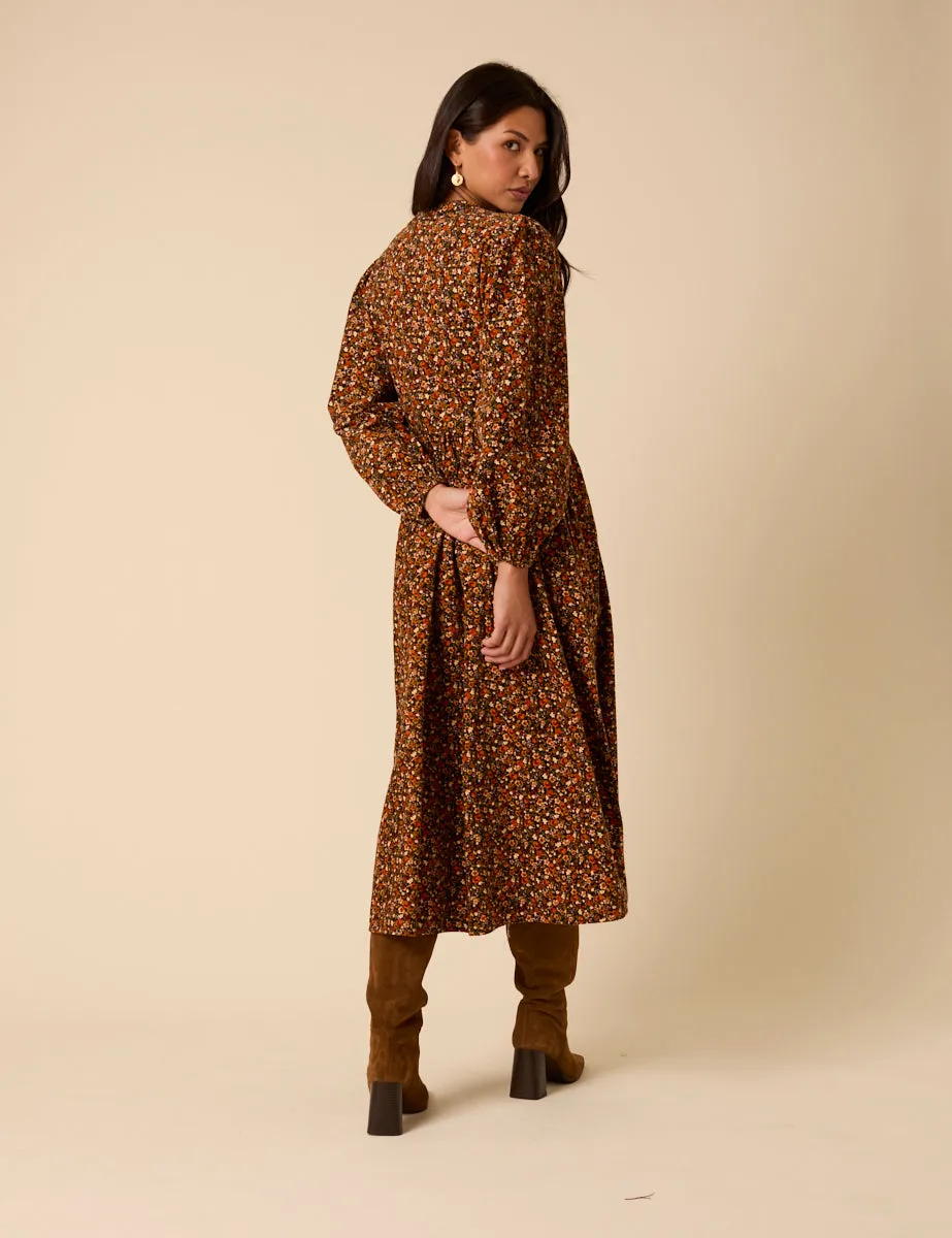 Black Ditsy Floral Cord Starlight Midi Dress sold by Nobody's Child product image thumbnail 5