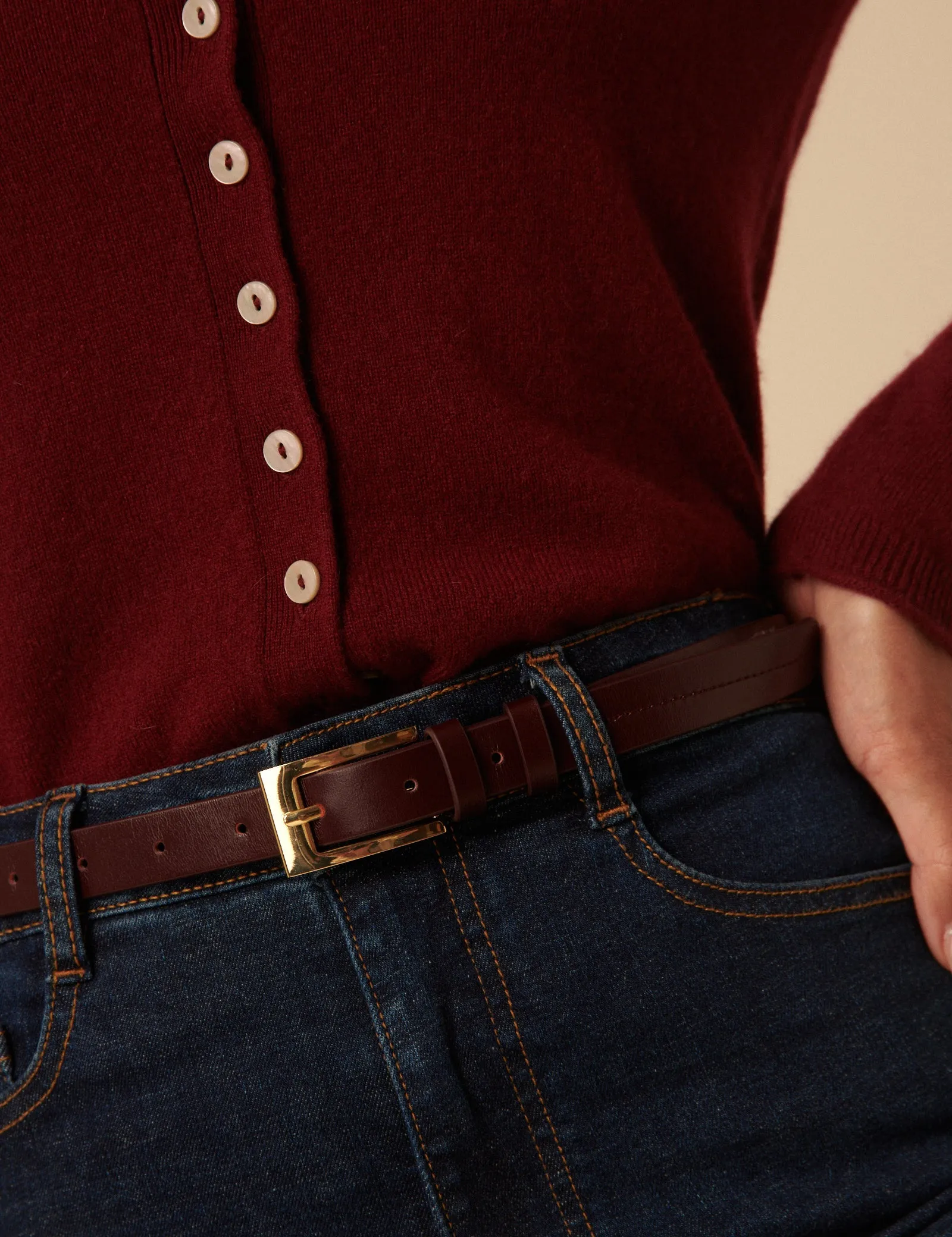 Burgundy Leather Skinny Belt sold by Nobody's Child product image thumbnail 3
