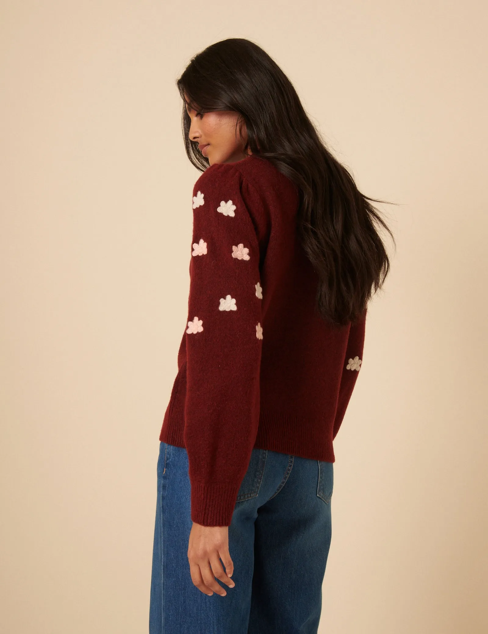 Burgundy Flower Embroidered Jumper sold by Nobody's Child product image thumbnail 5
