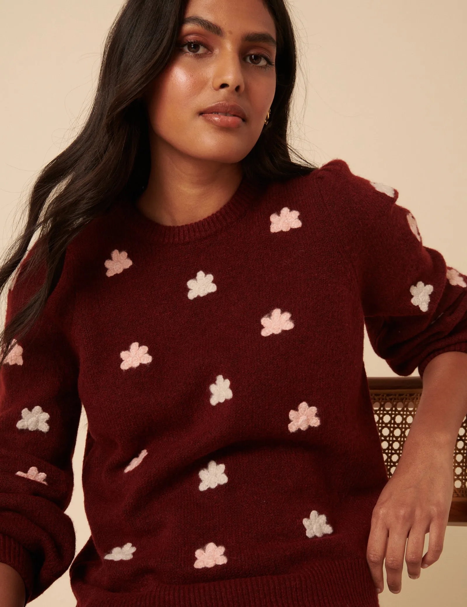 Burgundy Flower Embroidered Jumper sold by Nobody's Child product image thumbnail 2
