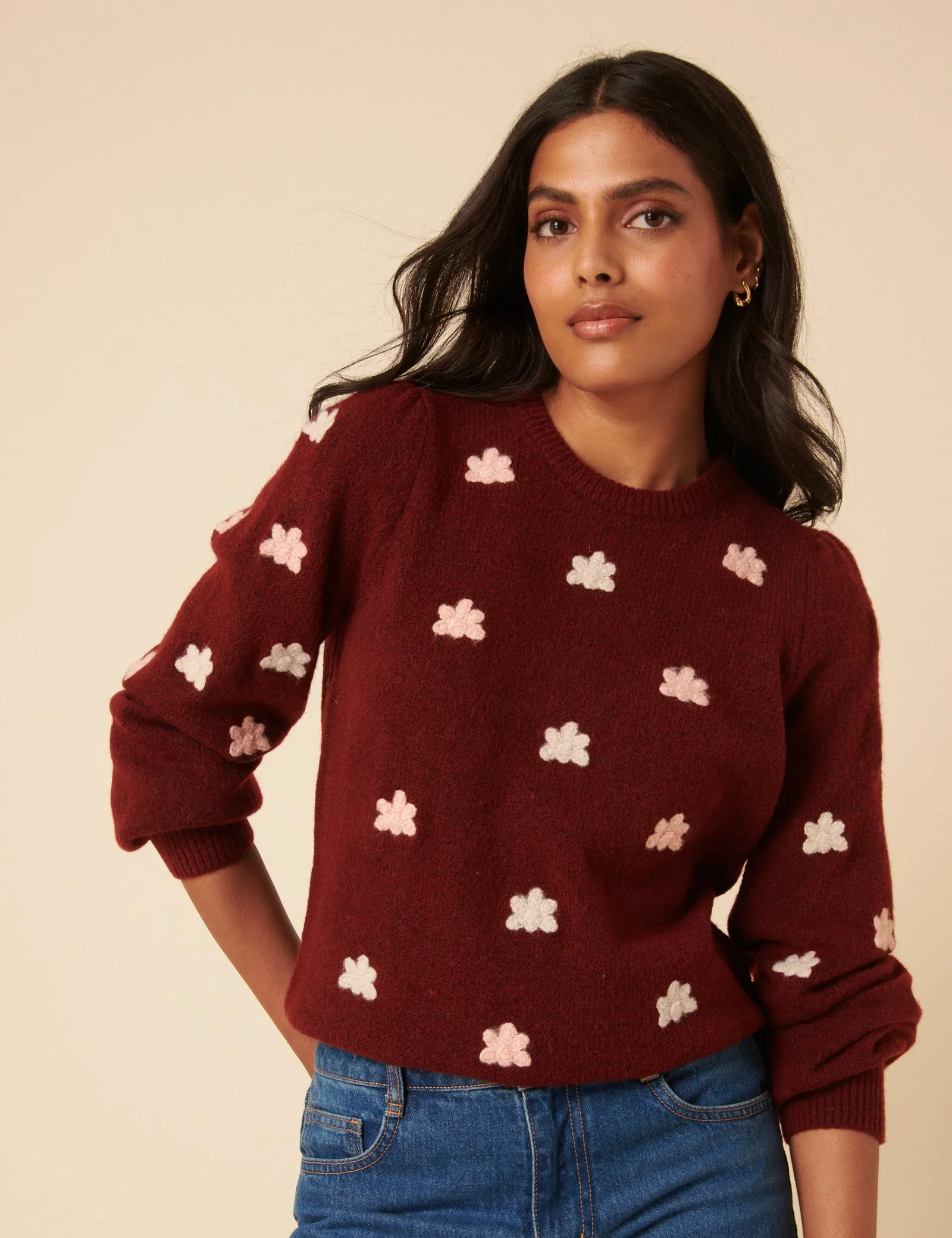 Burgundy Flower Embroidered Jumper sold by Nobody's Child product image thumbnail 4